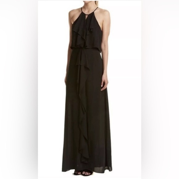 Bcbg Maxazria Nwt 'Janisa' Ruffle Front Halter Maxi Dress In Black Size Xxs
